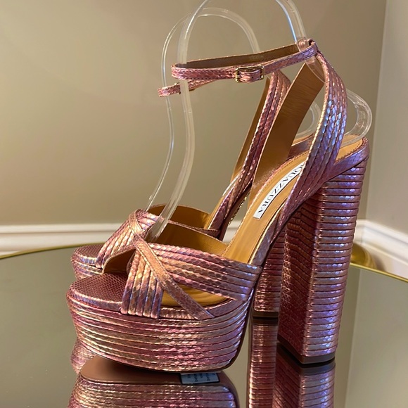 Aquazzura Sundance 140 Snake Embossed Platform Sandals sz 36.5 - Picture 12 of 15